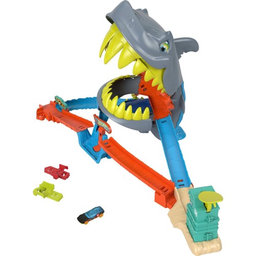 Mattel Hot Wheels City Shark Chomp Beach Playset & 1:64 Scale Die-cast Toy Car, Big Win Moment JHL96 194735335015