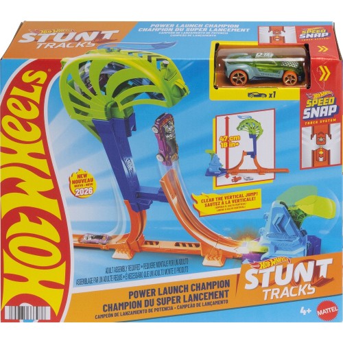 Mattel Hot Wheels Stunt Tracks Power Launch Champion Track Set & 1:64 Scale Die-cast Toy Car JLM90 / JHK75 