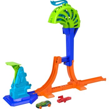 Mattel Hot Wheels Stunt Tracks Power Launch Champion Track Set & 1:64 Scale Die-cast Toy Car JLM90 / JHK75 