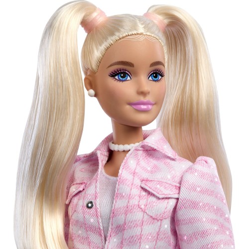 Mattel Barbie Deluxe Style Fashion Doll 9 in Matching Pink Denim Jacket & Skirt Set, Blonde JJN69 