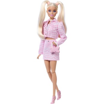 Mattel Barbie Deluxe Style Fashion Doll 9 in Matching Pink Denim Jacket & Skirt Set, Blonde JJN69 