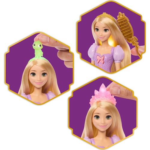 Mattel Disney Princess Light-up Hair Rapunzel Fashion Doll w/ 5 Ways to Glow, Pascal Figure & 7 Accessories JHL46 