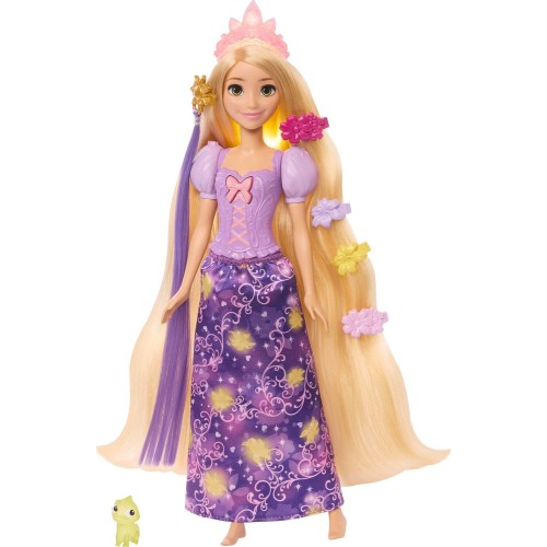 Mattel Disney Princess Light-up Hair Rapunzel Fashion Doll w/ 5 Ways to Glow, Pascal Figure & 7 Accessories JHL46 