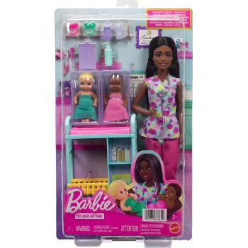 Mattel Barbie Careers Baby Doctor Playset With Brunette Fashion Doll, 2 Baby Dolls, Exam Table & Accessories JCR71 / JMK13 