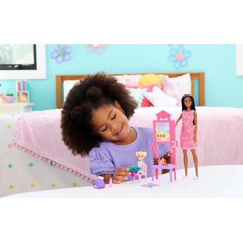 Mattel Barbie Careers Teacher Playset With Fashon Doll, Toddler Doll, Classroom Board & Accessories JCR71 / JMK17 