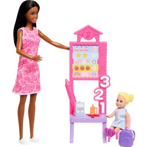 Mattel Barbie Careers Teacher Playset With Fashon Doll, Toddler Doll, Classroom Board & Accessories JCR71 / JMK17 