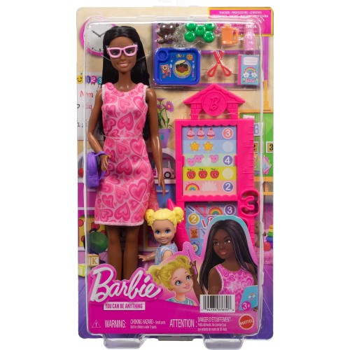 Mattel Barbie Careers Teacher Playset With Fashon Doll, Toddler Doll, Classroom Board & Accessories JCR71 / JMK17 