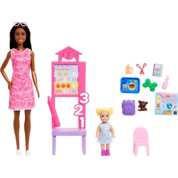 Mattel Barbie Careers Teacher Playset With Fashon Doll, Toddler Doll, Classroom Board & Accessories JCR71 / JMK17 