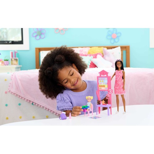 Mattel Barbie Careers Teacher Playset With Fashon Doll, Toddler Doll, Classroom Board & Accessories JCR71 / JMK17 