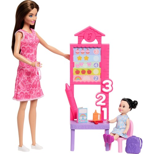 Mattel Barbie Careers Teacher Playset With Fashon Doll, Toddler Doll, Classroom Board & Accessories JCR71 / JMK16 