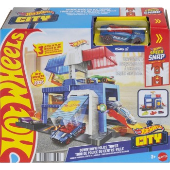 Mattel Hot Wheels City Downtown Police Tower Playset & 1:64 Scale Die-cast Police Toy Car HDR24 / JHL74 