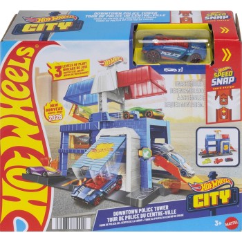 Mattel Hot Wheels City Downtown Police Tower Playset & 1:64 Scale Die-cast Police Toy Car HDR24 / JHL74 