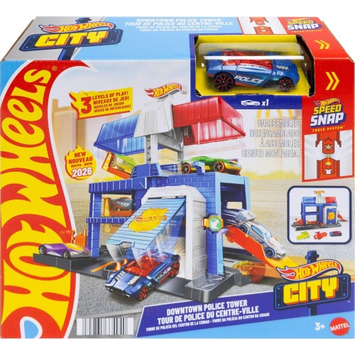Mattel Hot Wheels City Downtown Police Tower Playset & 1:64 Scale Die-cast Police Toy Car HDR24 / JHL74 