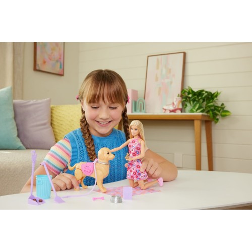 Mattel Barbie “malibu” Walk & Potty Pup Toy Set, Includes Doll, Walking Pet Dog With Potty Feature, & Accessories JJB46 