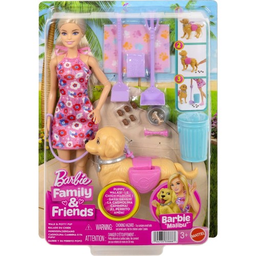 Mattel Barbie “malibu” Walk & Potty Pup Toy Set, Includes Doll, Walking Pet Dog With Potty Feature, & Accessories JJB46 