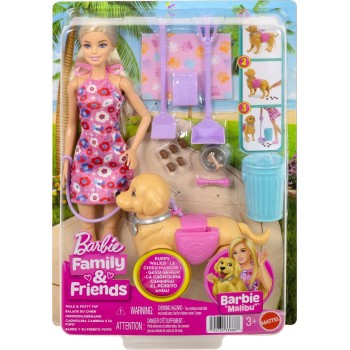 Mattel Barbie “malibu” Walk & Potty Pup Toy Set, Includes Doll, Walking Pet Dog With Potty Feature, & Accessories JJB46 