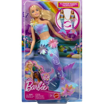 Mattel Barbie Flower Magic Mermaid Toy Doll With Surprise Blooming Flowers Feature & Pearl Headband Accessory JDM72 