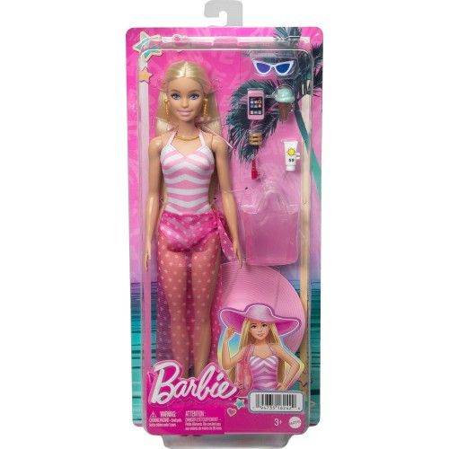 Mattel Blonde Barbie Doll With Swimsuit and Beach-themed Accessories HPL73 