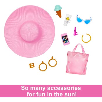 Mattel Blonde Barbie Doll With Swimsuit and Beach-themed Accessories HPL73 