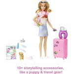 Mattel Barbie Doll and Accessories, 'malibu' Travel Set With Puppy and 10+ Pieces Including Working Suitcase HJY18 