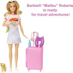 Mattel Barbie Doll and Accessories, 'malibu' Travel Set With Puppy and 10+ Pieces Including Working Suitcase HJY18 