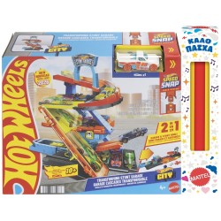 Mattel Hot Wheels City Transforming Stunt Garage Playset & 1:64 Scale Die-cast Toy Car With Gap Jump JHL94 