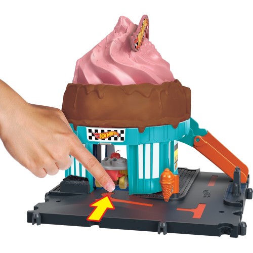 Mattel Hot Wheels City Downtown Ice Cream Swirl Playset From the Series “let’s Race” With 1 Toy Car HDR24 / HTN77 