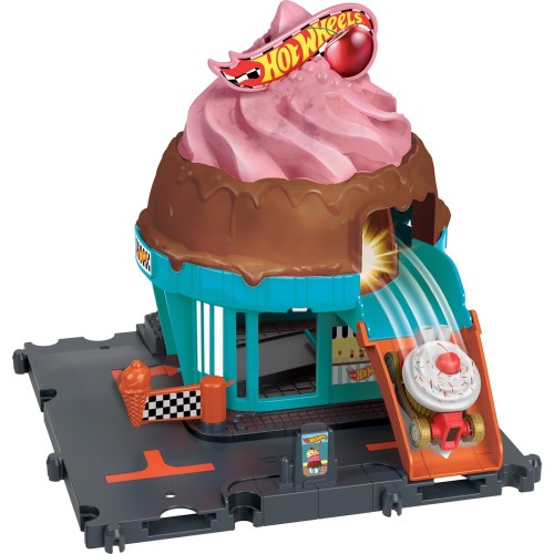 Mattel Hot Wheels City Downtown Ice Cream Swirl Playset From the Series “let’s Race” With 1 Toy Car HDR24 / HTN77 