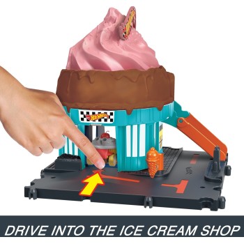 Mattel Hot Wheels City Downtown Ice Cream Swirl Playset From the Series “let’s Race” With 1 Toy Car HDR24 / HTN77 
