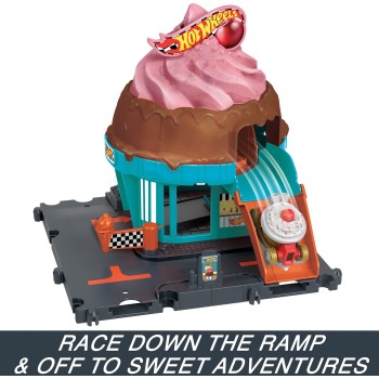 Mattel Hot Wheels City Downtown Ice Cream Swirl Playset From the Series “let’s Race” With 1 Toy Car HDR24 / HTN77 
