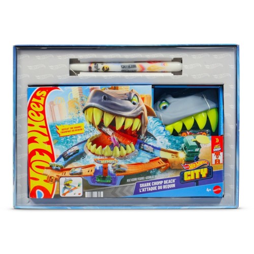 Mattel Hot Wheels City Shark Chomp Beach Playset & 1:64 Scale Die-cast Toy Car, Big Win Moment JHL96 