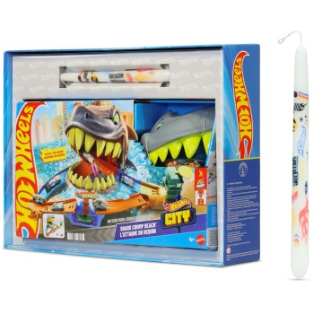 Mattel Hot Wheels City Shark Chomp Beach Playset & 1:64 Scale Die-cast Toy Car, Big Win Moment JHL96 