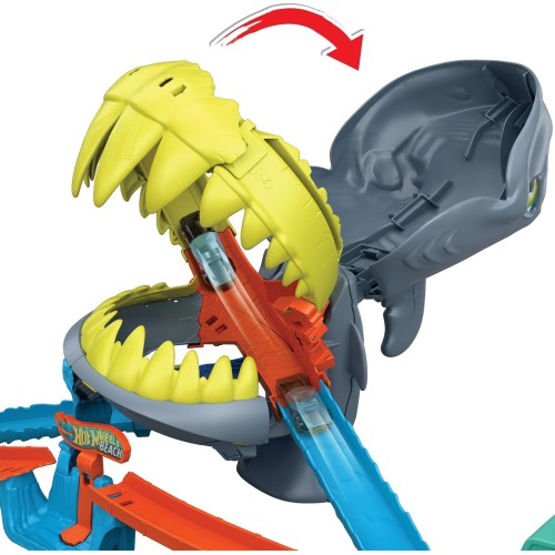 Mattel Hot Wheels City Shark Chomp Beach Playset & 1:64 Scale Die-cast Toy Car, Big Win Moment JHL96 