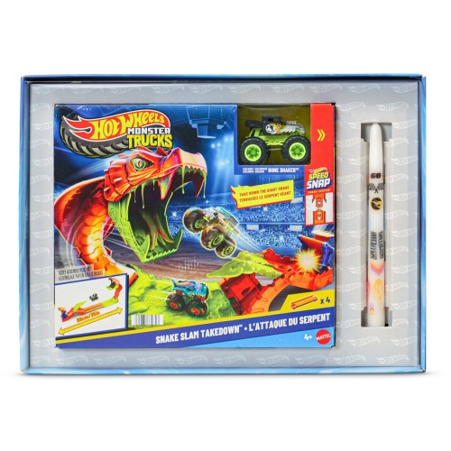 Mattel Hot Wheels Monster Trucks Snake Slam Takedown Playset With 1:64 Scale Bone Shaker Toy Vehicle JJN44 
