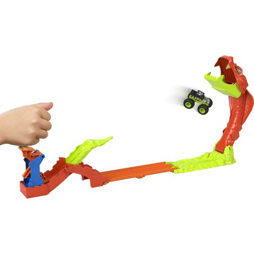 Mattel Hot Wheels Monster Trucks Snake Slam Takedown Playset With 1:64 Scale Bone Shaker Toy Vehicle JJN44 