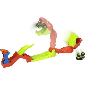 Mattel Hot Wheels Monster Trucks Snake Slam Takedown Playset With 1:64 Scale Bone Shaker Toy Vehicle JJN44 