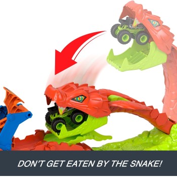 Mattel Hot Wheels Monster Trucks Snake Slam Takedown Playset With 1:64 Scale Bone Shaker Toy Vehicle JJN44 