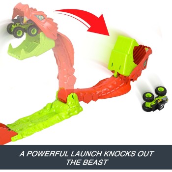 Mattel Hot Wheels Monster Trucks Snake Slam Takedown Playset With 1:64 Scale Bone Shaker Toy Vehicle JJN44 