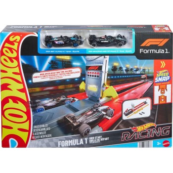 Mattel Hot Wheels Racing Formula 1 Grid Start Track Set & 2 Die-cast F1 Cars in 1:64 Scale JKM88 