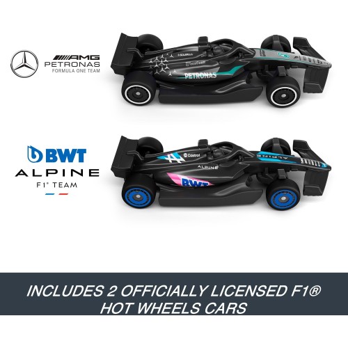 Mattel Hot Wheels Racing Formula 1 Grid Start Track Set & 2 Die-cast F1 Cars in 1:64 Scale JKM88 