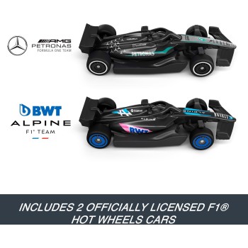 Mattel Hot Wheels Racing Formula 1 Grid Start Track Set & 2 Die-cast F1 Cars in 1:64 Scale JKM88 
