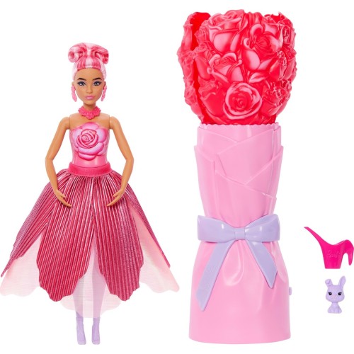 Mattel Barbie Petal Pop Scented Fashion Doll With Rose Dress, Reveal Accessories Like Bunny & More JMF59 