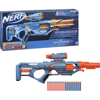 Hasbro Nerf Elite 2.0 Eaglepoint Rd-8 Blaster -- 8-dart Drum, Detachable Scope and Barrel, 16 Nerf Darts, Bolt Action F0423 