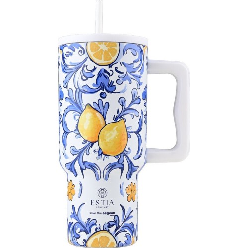Estia Θερμος Straw Tumbler XL Save the Aegean 900ml Amalfi Coast 01-34832 5207158034832
