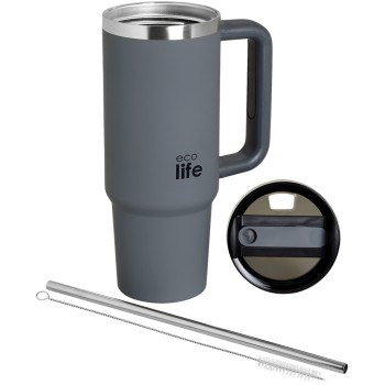 eco life Ecolife θερμός ποτήρι ανοξείδωτο junior grey με καλαμάκι 900ml 33-BO-5011 5208009003014