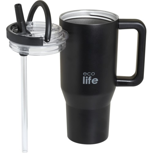 eco life Ecolife θερμός ποτήρι ανοξείδωτο 2 handles rich black με καλαμάκι 900ml 33-BO-7072 5208009003816