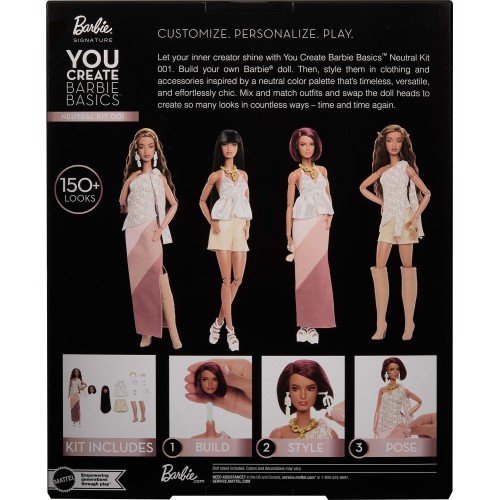 Mattel Barbie You Create Barbie Basics Neutral Kit 001, Customizable Fashion Doll & Universal-fit Clothing JJX35 194735344031