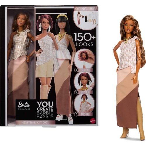 Mattel Barbie You Create Barbie Basics Neutral Kit 001, Customizable Fashion Doll & Universal-fit Clothing JJX35 194735344031