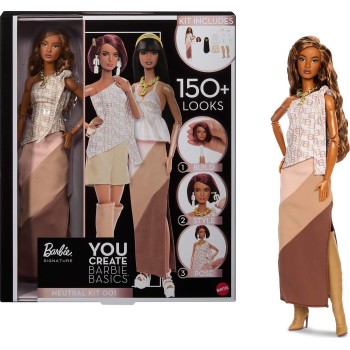 Mattel Barbie You Create Barbie Basics Neutral Kit 001, Customizable Fashion Doll & Universal-fit Clothing JJX35 194735344031
