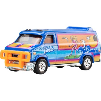 Mattel Hot Wheels Premium Custom Vintage Barbie GMC Panel Van, 1:64 Scale Die-cast Beach Bus HXD63 / JHW98 194735337255